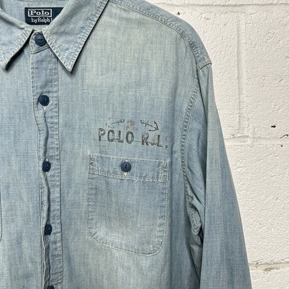 Vintage Polo Ralph Lauren Denim "Stenciled" Button Down Long-Sleeve - Picture 3 of 9